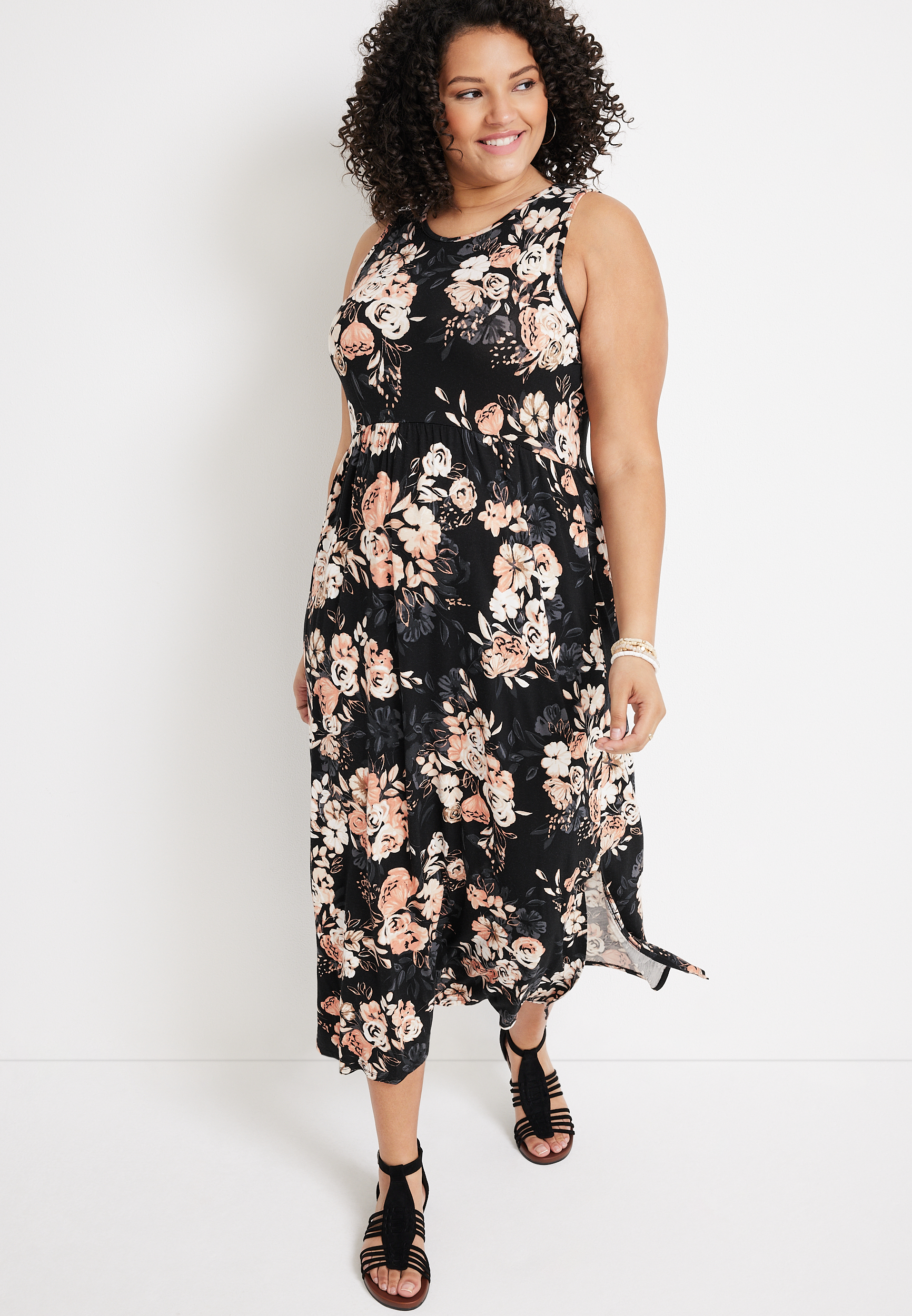 Pleated Chiffon Torrid Black Floral Maxi Dress ASOS DESIGN Curve