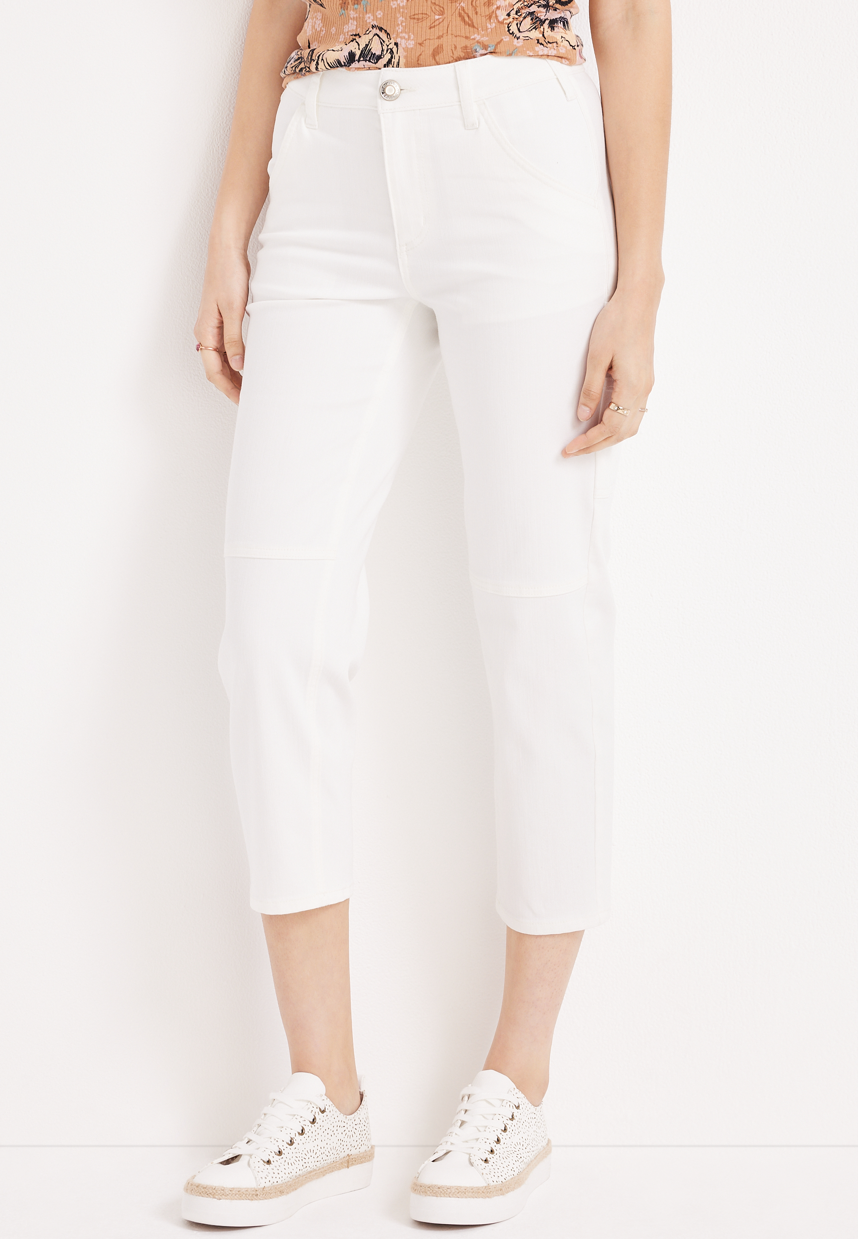 White Carpenter Mid Rise Cropped Pant | maurices