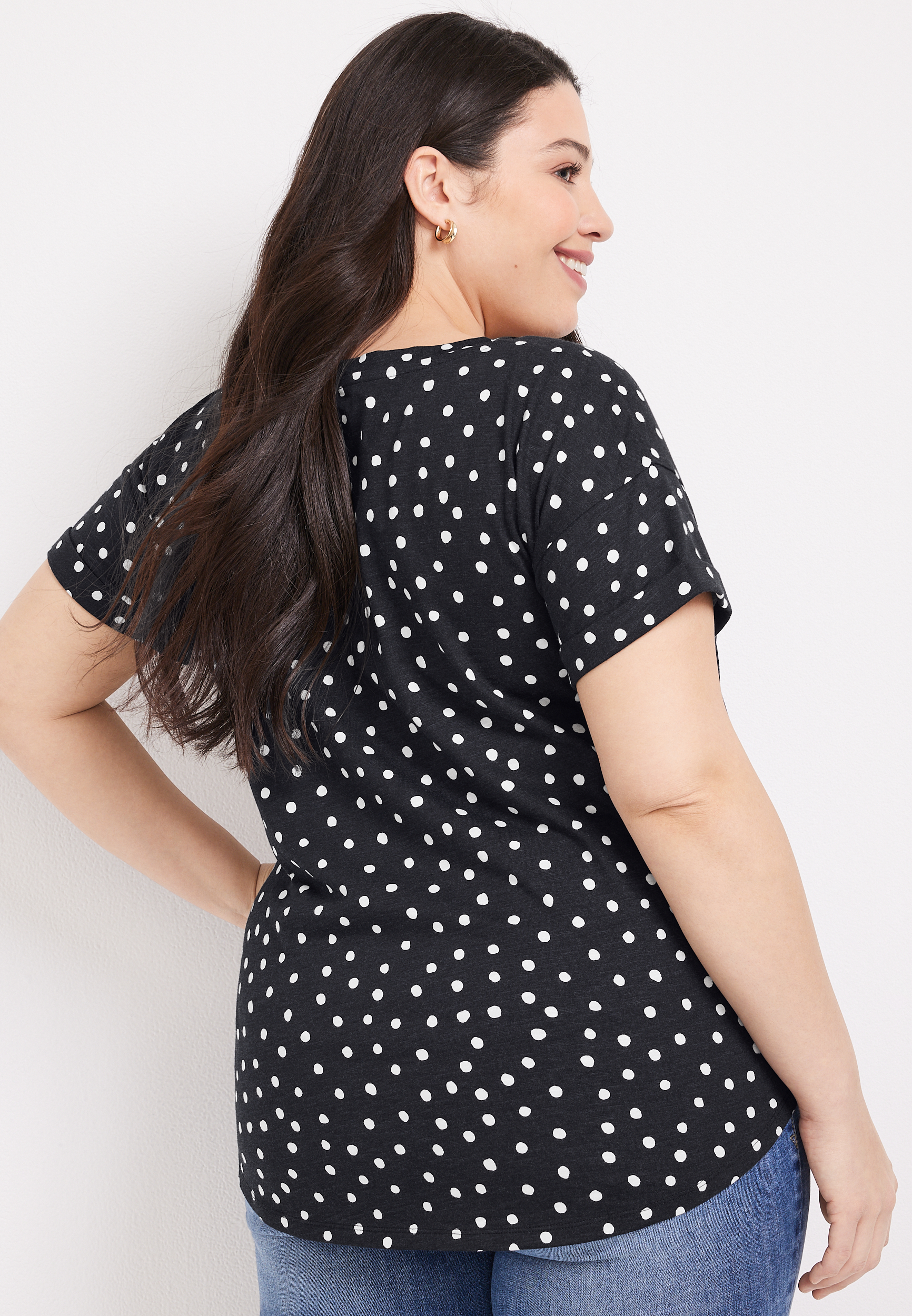 Plus Size 24/7 Dawson Polka Dot Drop Shoulder Tee, , large