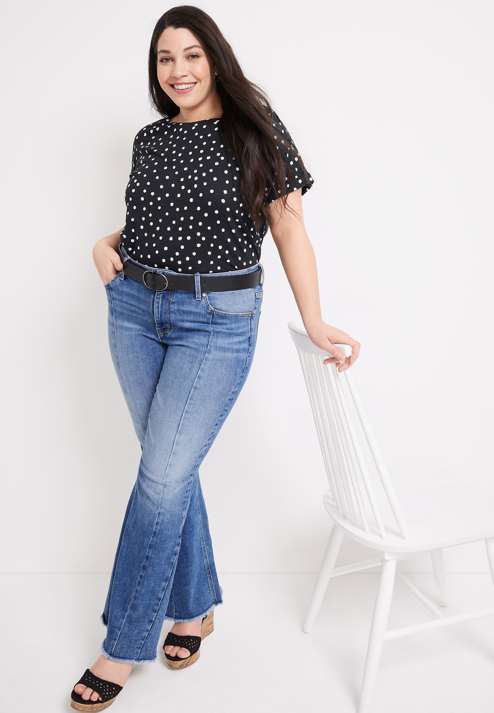 Plus Size 24/7 Dawson Polka Dot Drop Shoulder Tee, , large