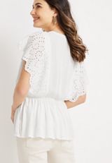 Eyelet Flutter Sleeve Dolman Top, SOFT WHITE, small