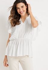 Eyelet Flutter Sleeve Dolman Top, SOFT WHITE, small