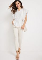 Eyelet Flutter Sleeve Dolman Top, SOFT WHITE, small
