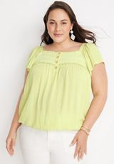 Plus Size Smocked Button Front Blouse, C4939, small