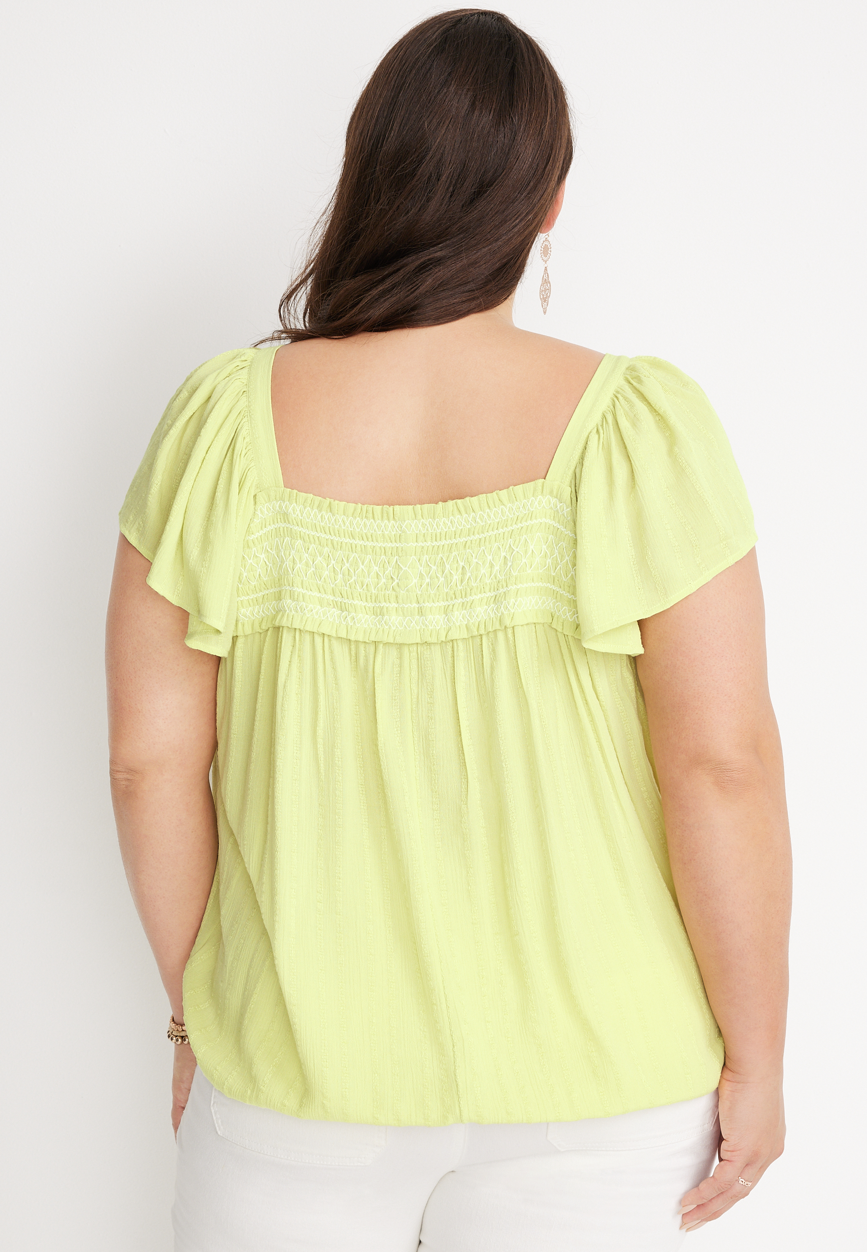 Plus Size Smocked Button Front Blouse, C4939, large
