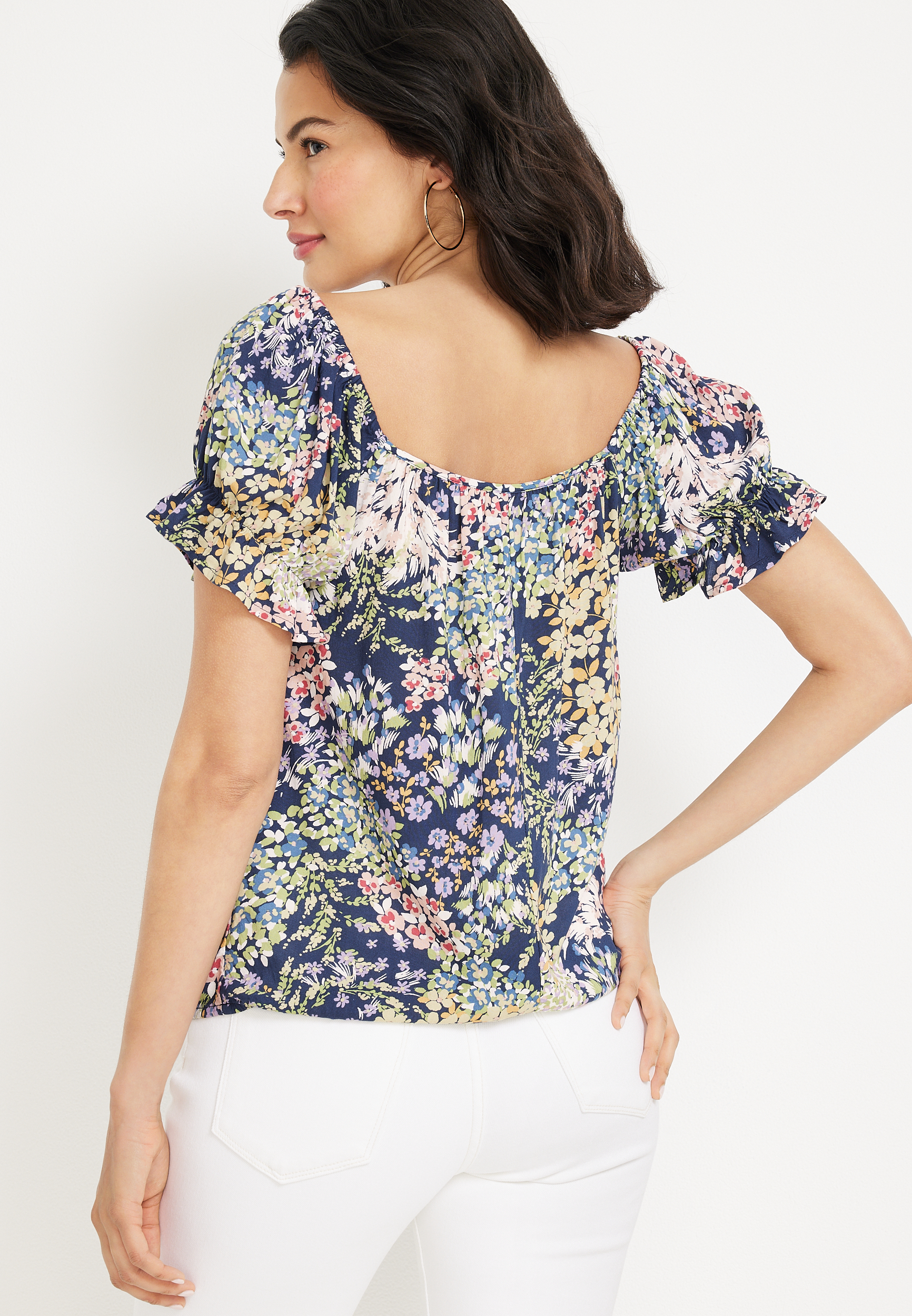 Floral Bubble Hem Blouse, C2754, large