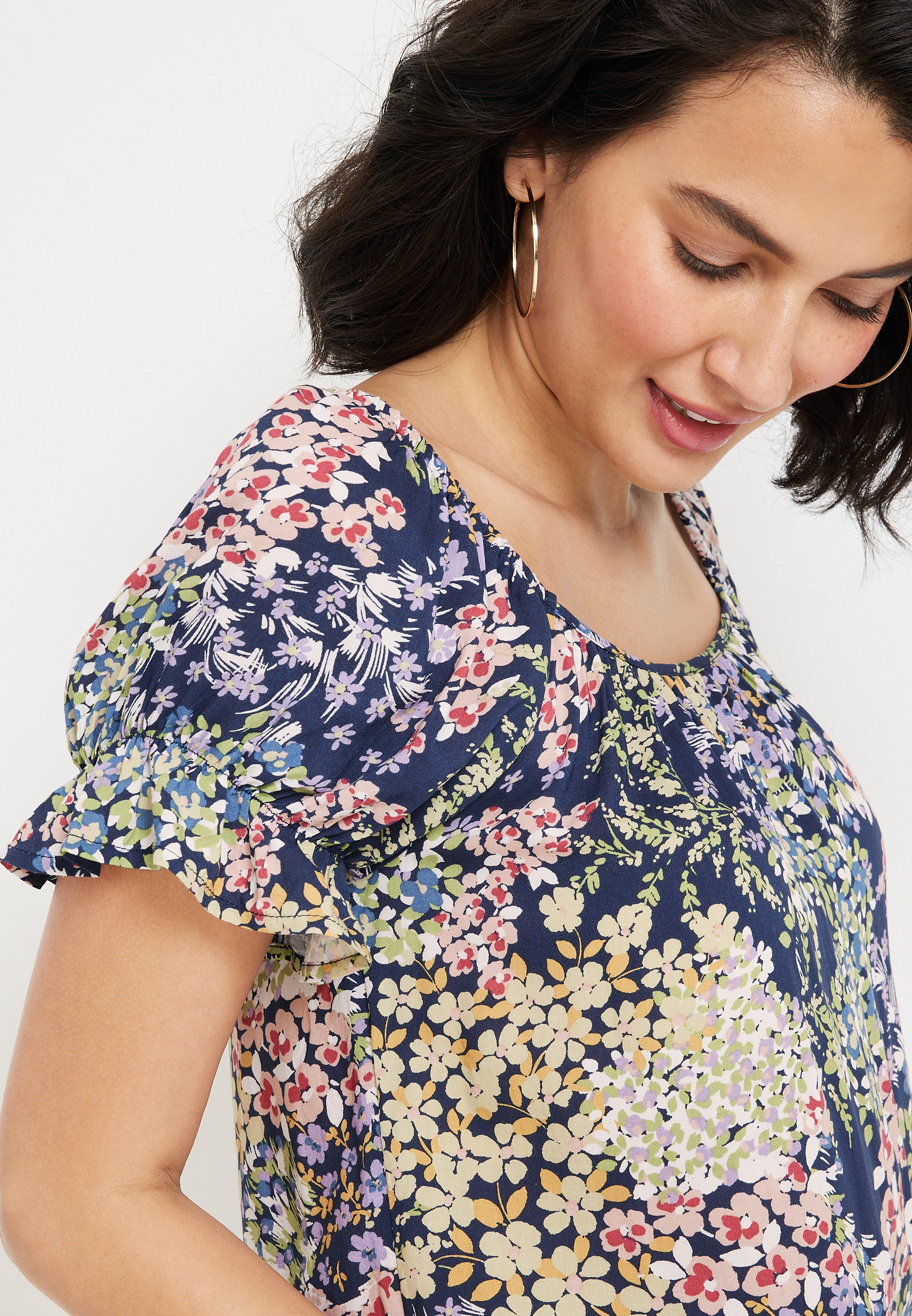 Floral Bubble Hem Blouse, C2754, large