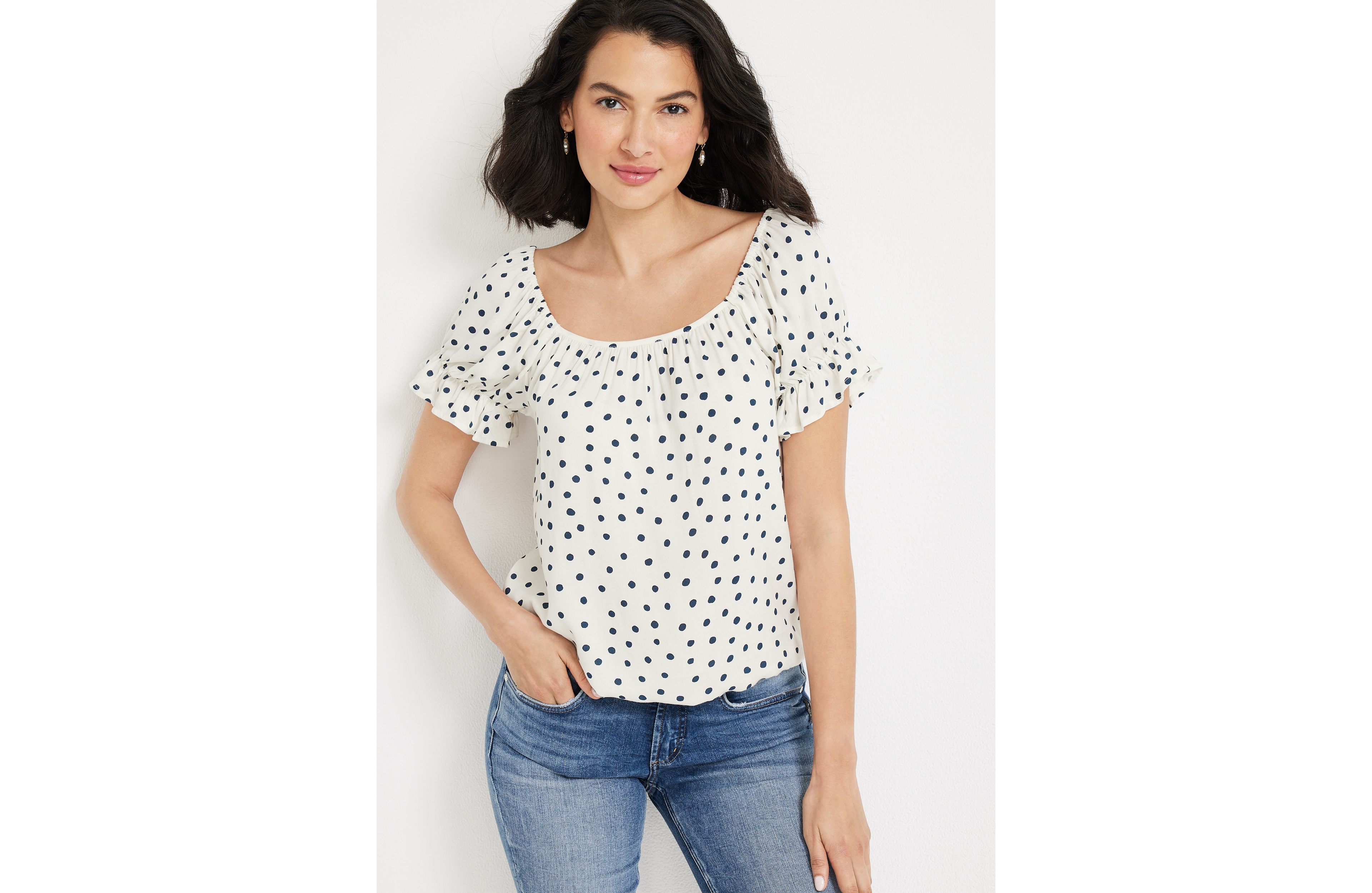 Polka Dot Bubble Hem Blouse