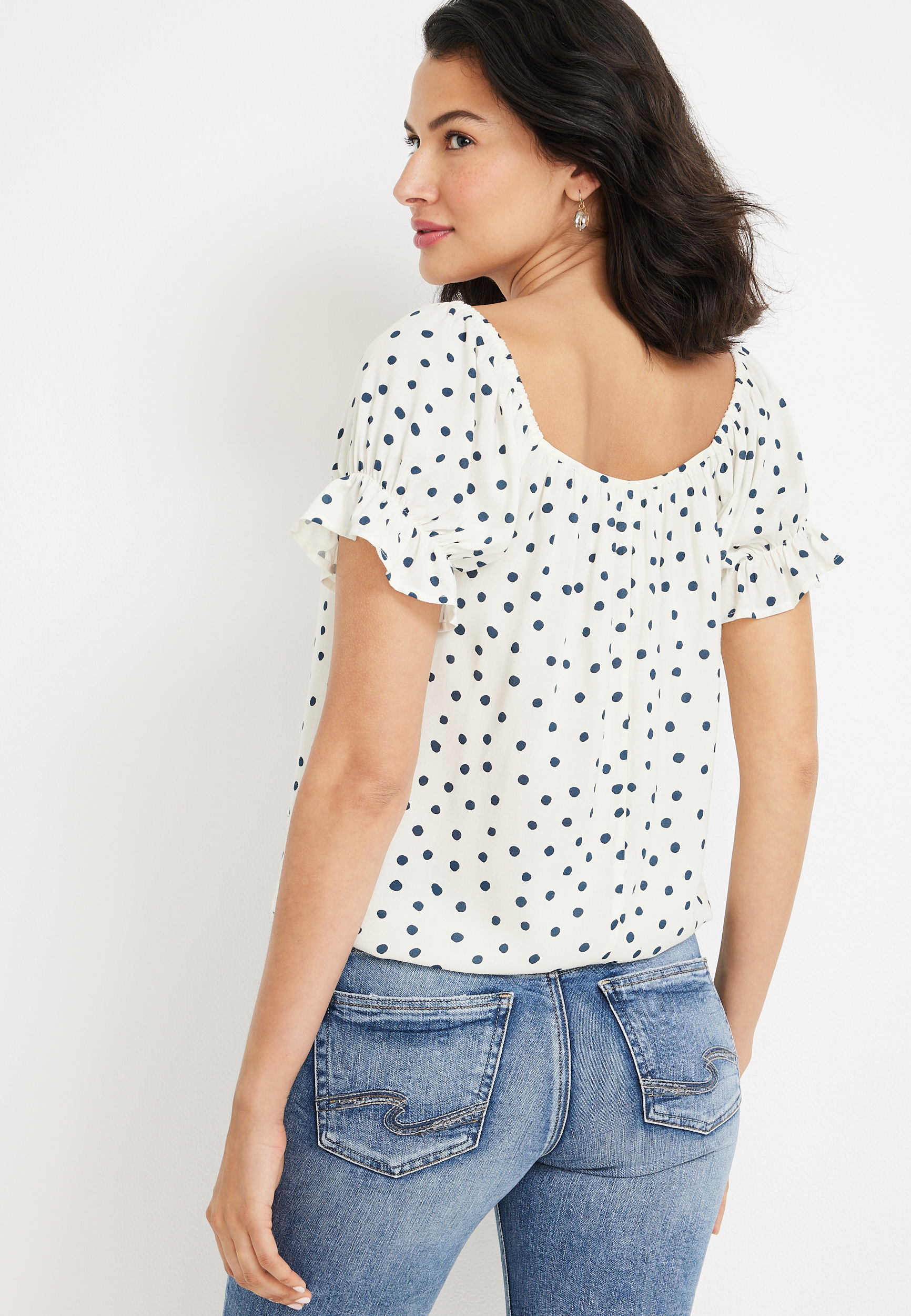 Polka Dot Bubble Hem Blouse, C2380, large