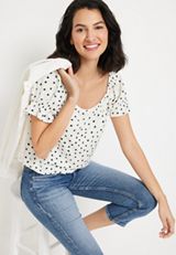 Polka Dot Bubble Hem Blouse, C2380, small