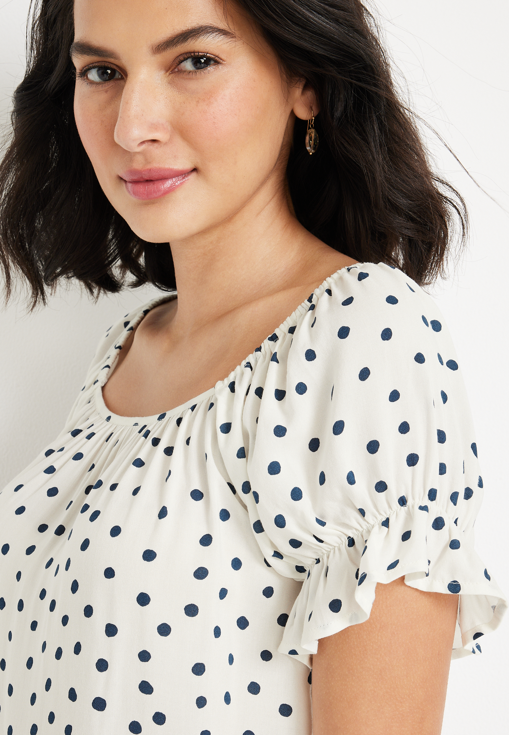 Polka Dot Bubble Hem Blouse, C2380, large