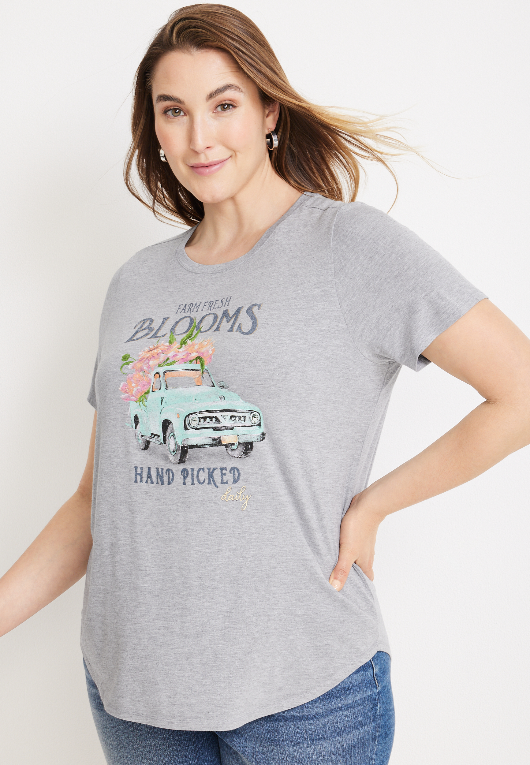 Plus Size Farm Fresh Blooms Graphic Tee, , large