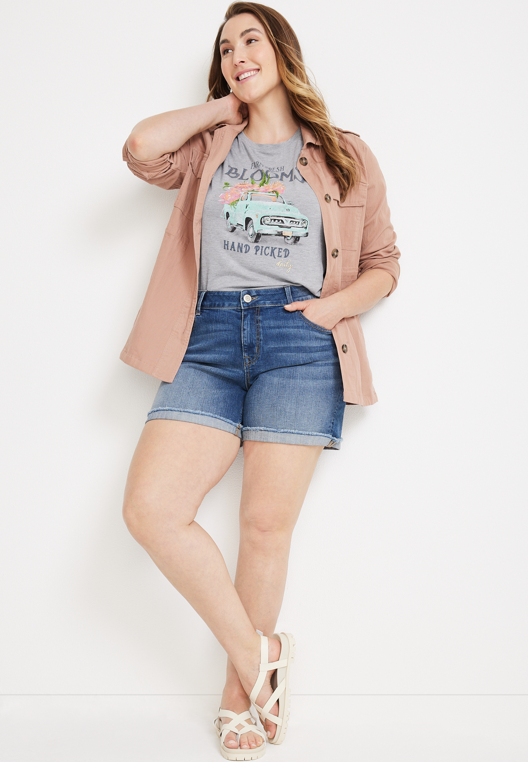 Plus Size Farm Fresh Blooms Graphic Tee, , large