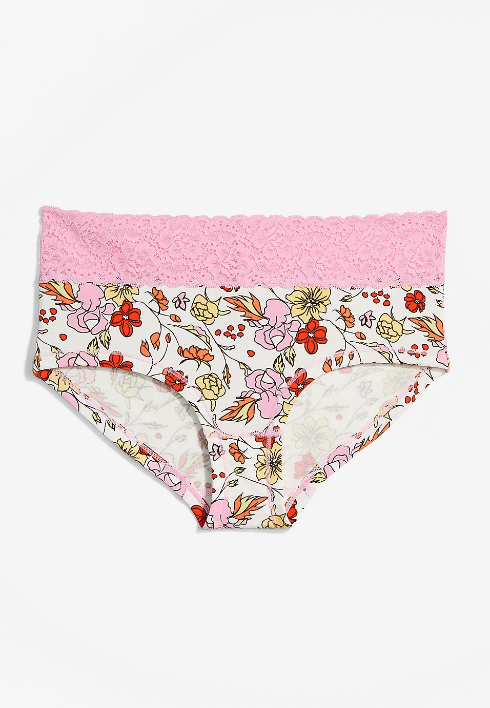 Simply Comfy Wide Lace Trim Floral Boybrief Cotton Panty
