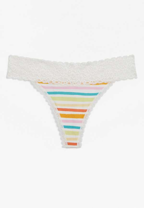 Simply Comfy Striped Lace Trim Thong Panty | maurices