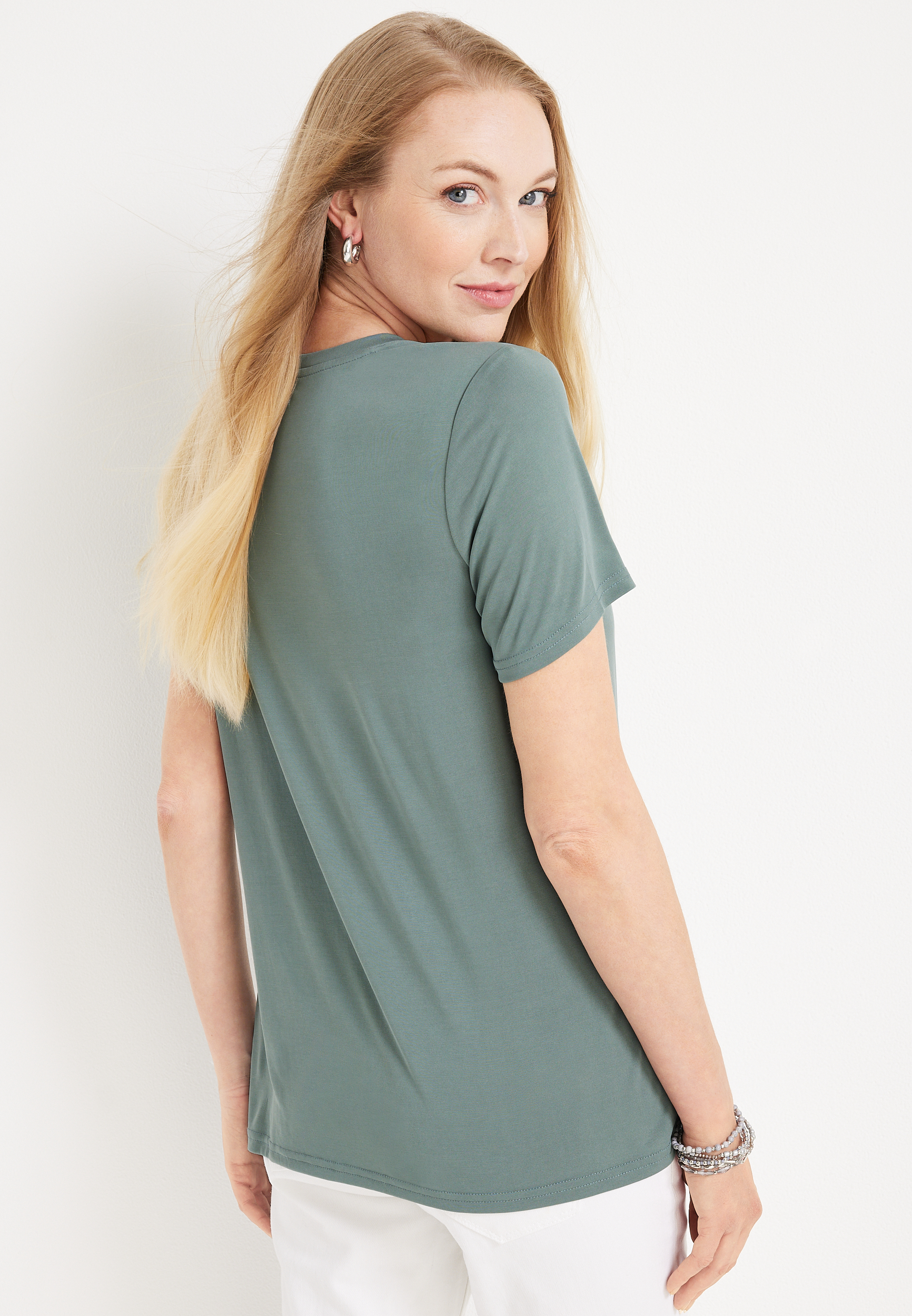 Lace Trim Knot Hem Tee, C6740, large