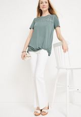 Lace Trim Knot Hem Tee, C6740, small