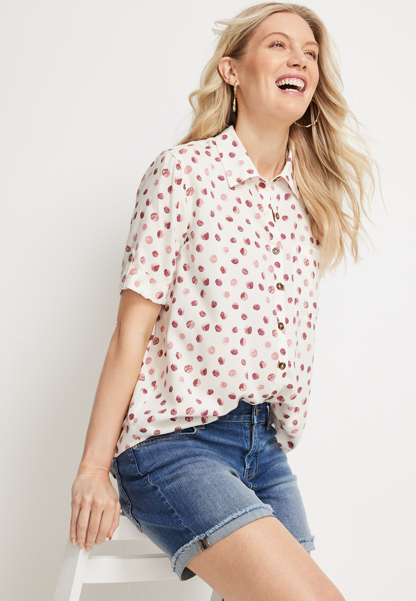 Polka Dot Short Sleeve Button Up Blouse, C1939, large