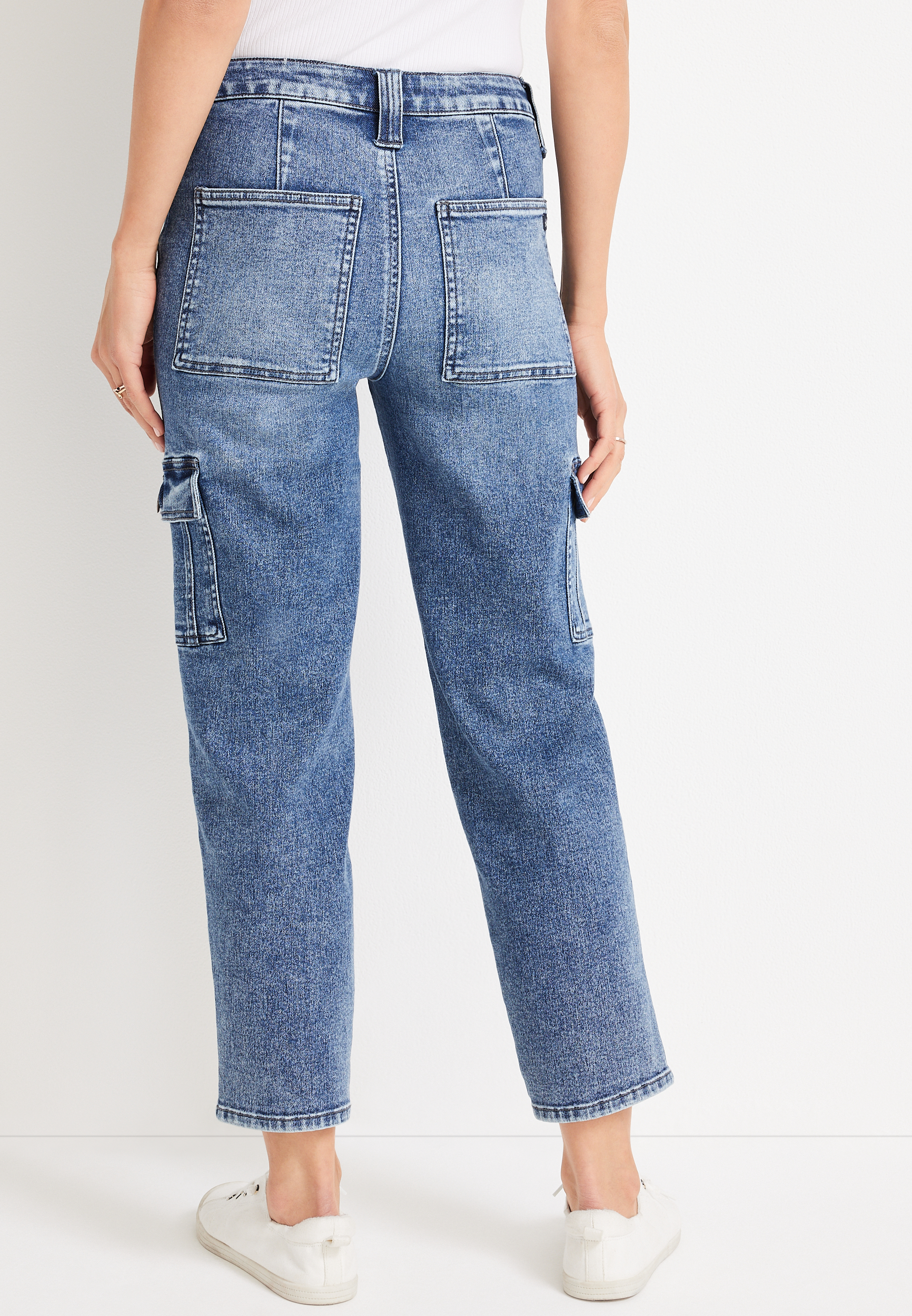 m jeans by maurices&trade; Straight High Rise Cargo Ankle Jean, DARK SANDBLAST, large
