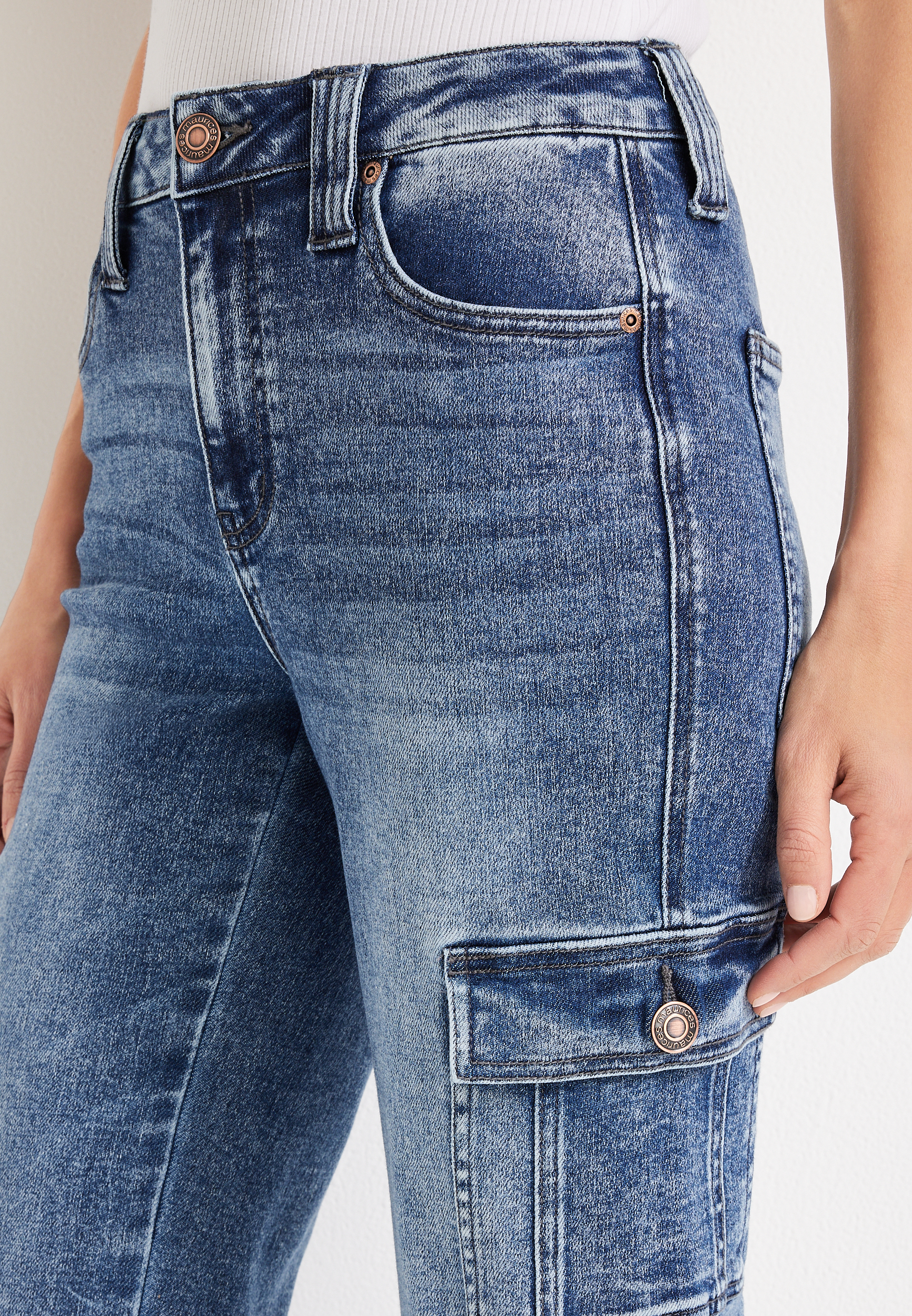 m jeans by maurices&trade; Straight High Rise Cargo Ankle Jean, DARK SANDBLAST, large