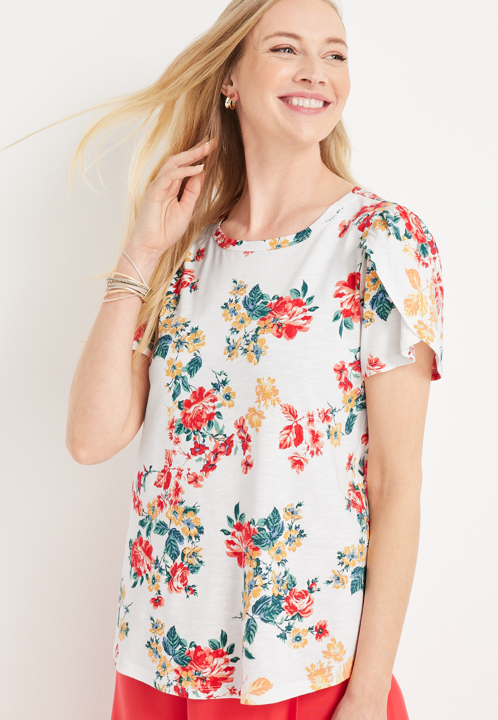 Meadows Floral Tulip Sleeve Tee | maurices