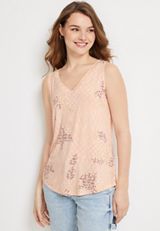 24/7 Mara Patchwork V Neck Tank Top, C8321, small