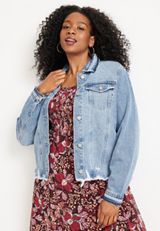 Plus Size KanCan&trade; Ripped Hem Cropped Denim Jacket, C3337, small