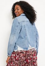 Plus Size KanCan&trade; Ripped Hem Cropped Denim Jacket, C3337, small