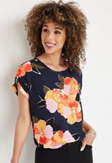 Delton Floral Zipper Back Blouse, C1769, small