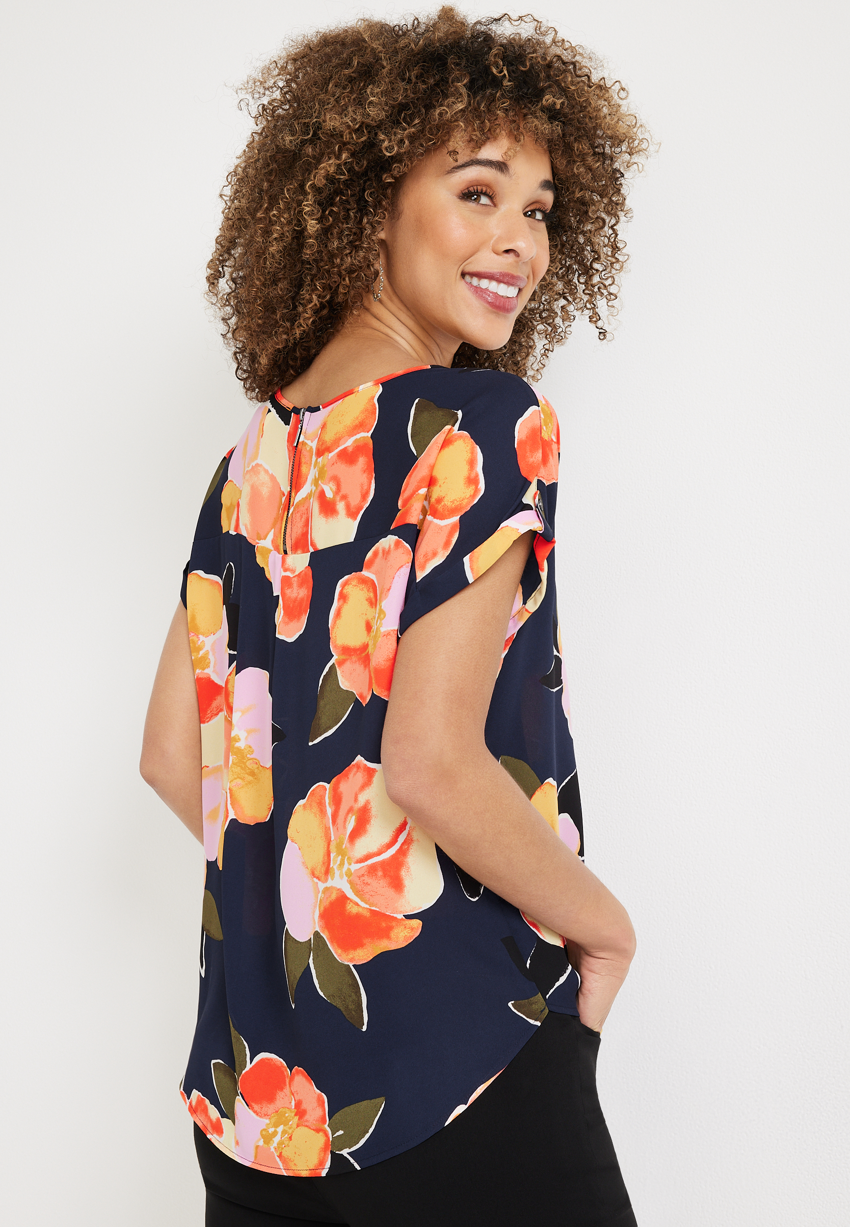 Delton Floral Zipper Back Blouse, C1769, large