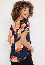 Delton Floral Zipper Back Blouse, C1769, small