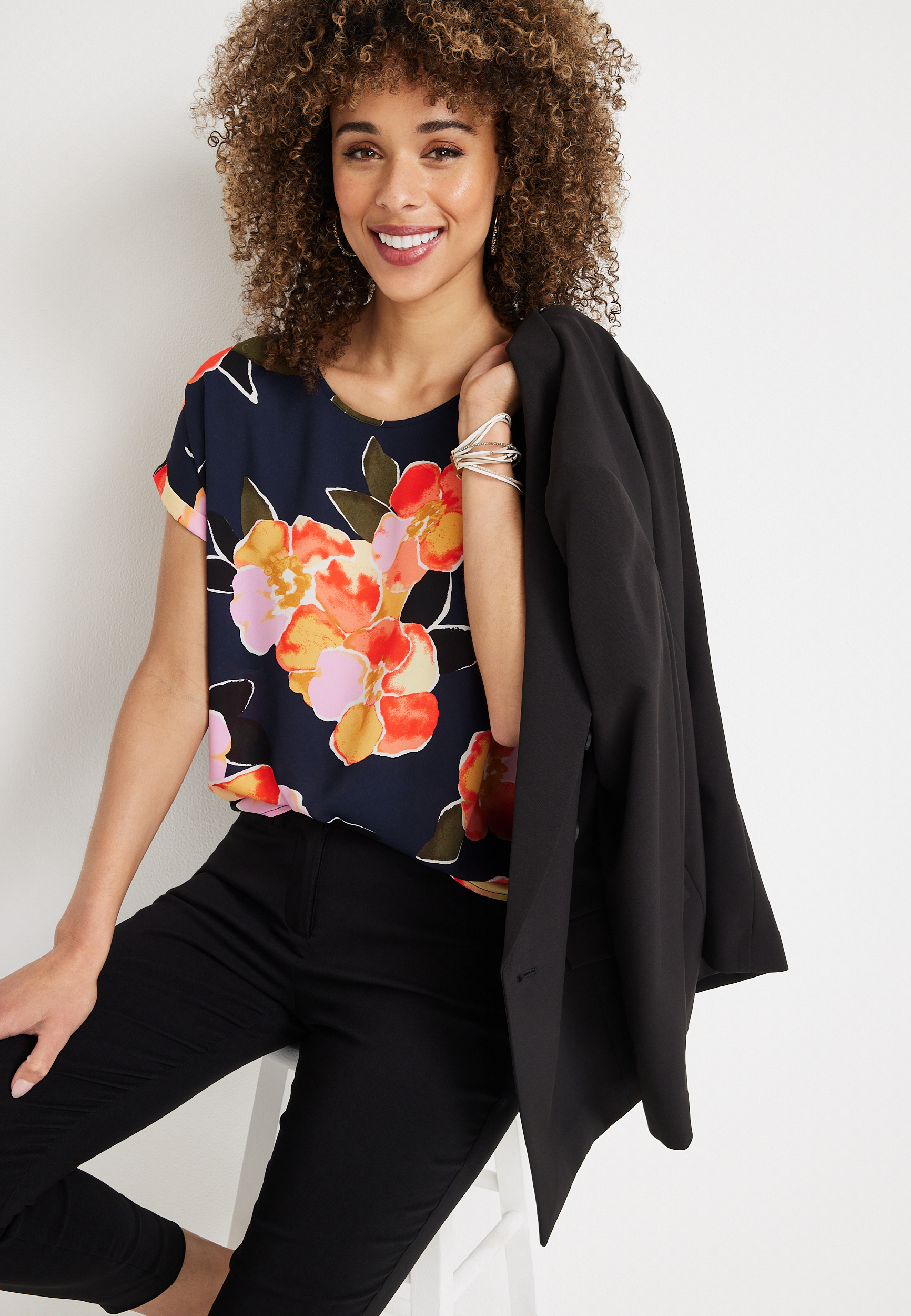 Delton Floral Zipper Back Blouse, C1769, large