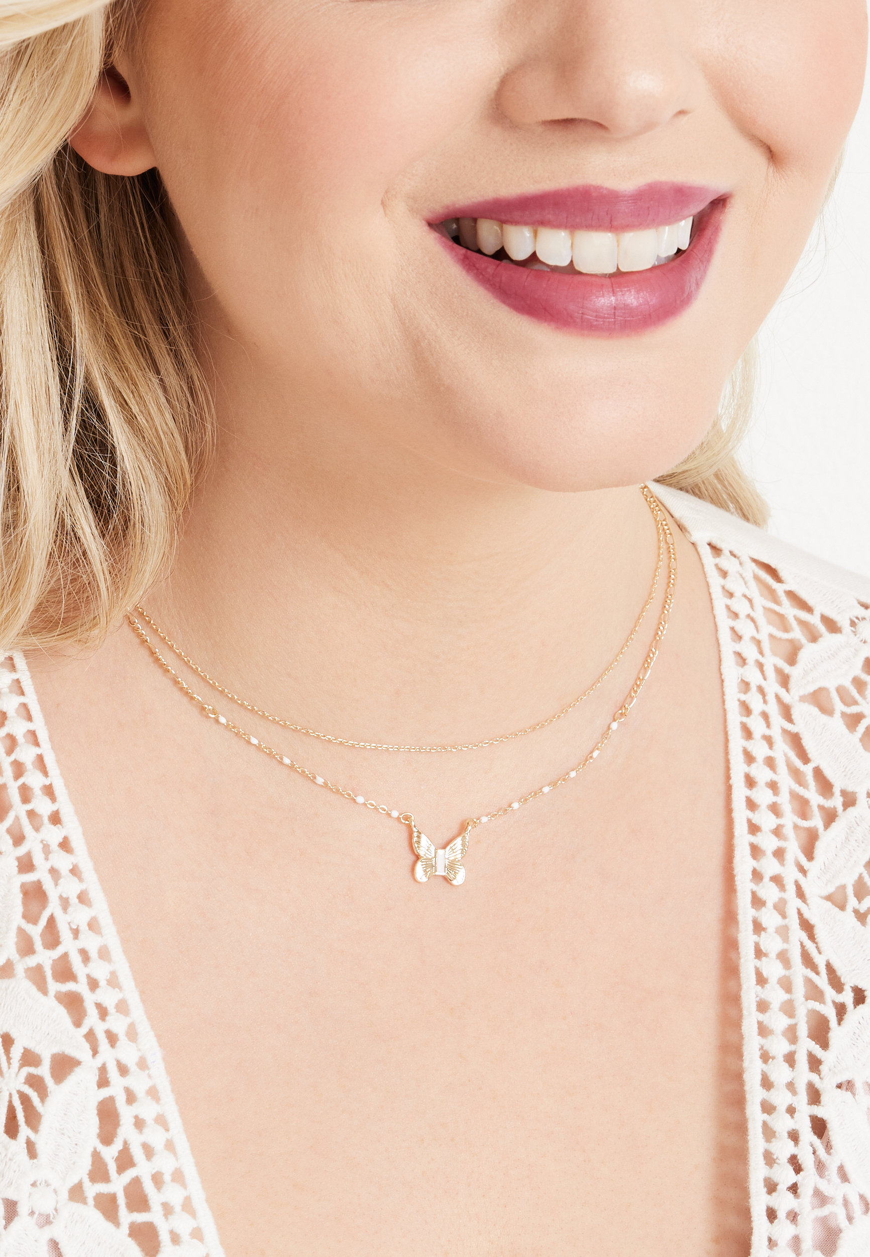 Gold Butterfly Layered Necklace, C605, large