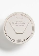 Sterling Silver Dipped Cubic Zirconia Bar Pendant Necklace, , small