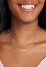 Sterling Silver Dipped Cubic Zirconia Bar Pendant Necklace, , small