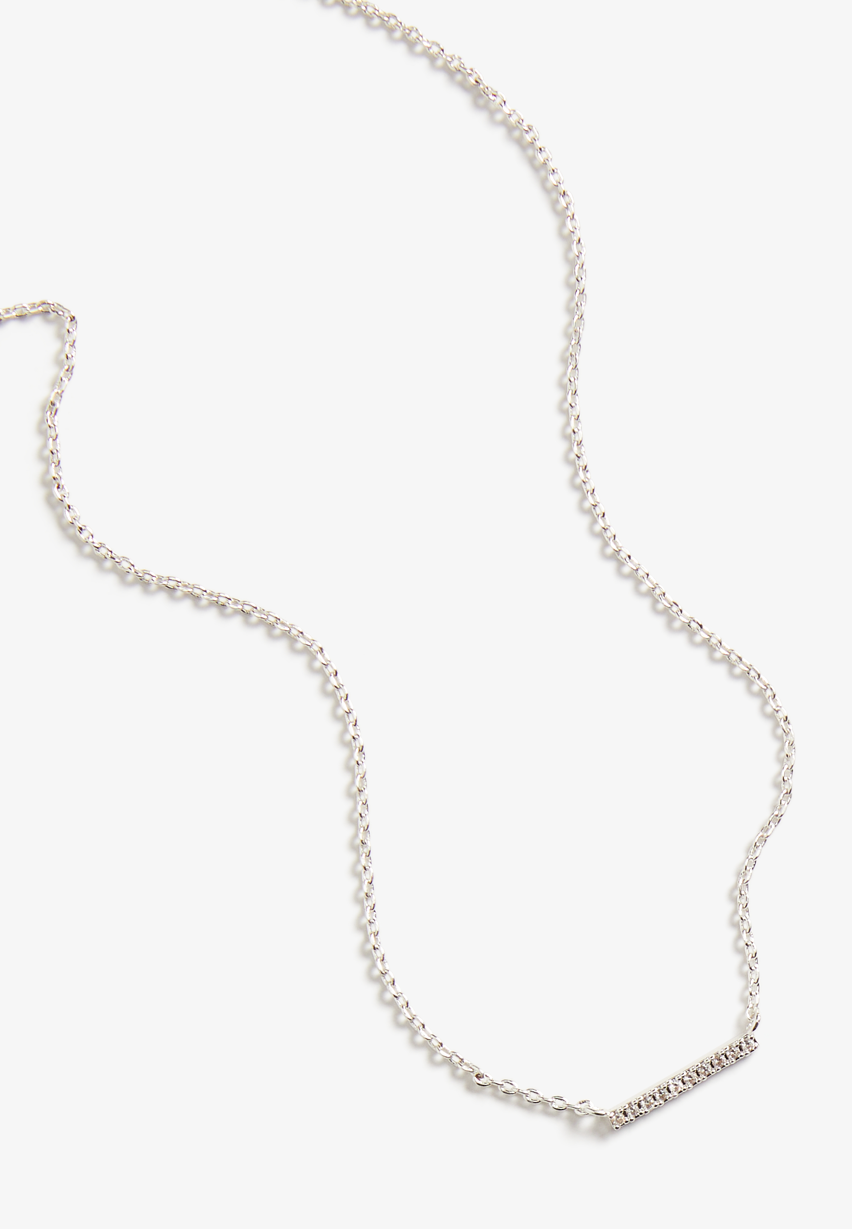 Sterling Silver Dipped Cubic Zirconia Bar Pendant Necklace, , large