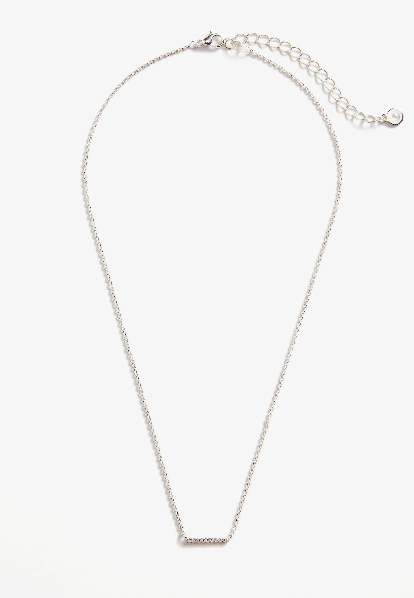 Sterling Silver Dipped Cubic Zirconia Bar Pendant Necklace, , large