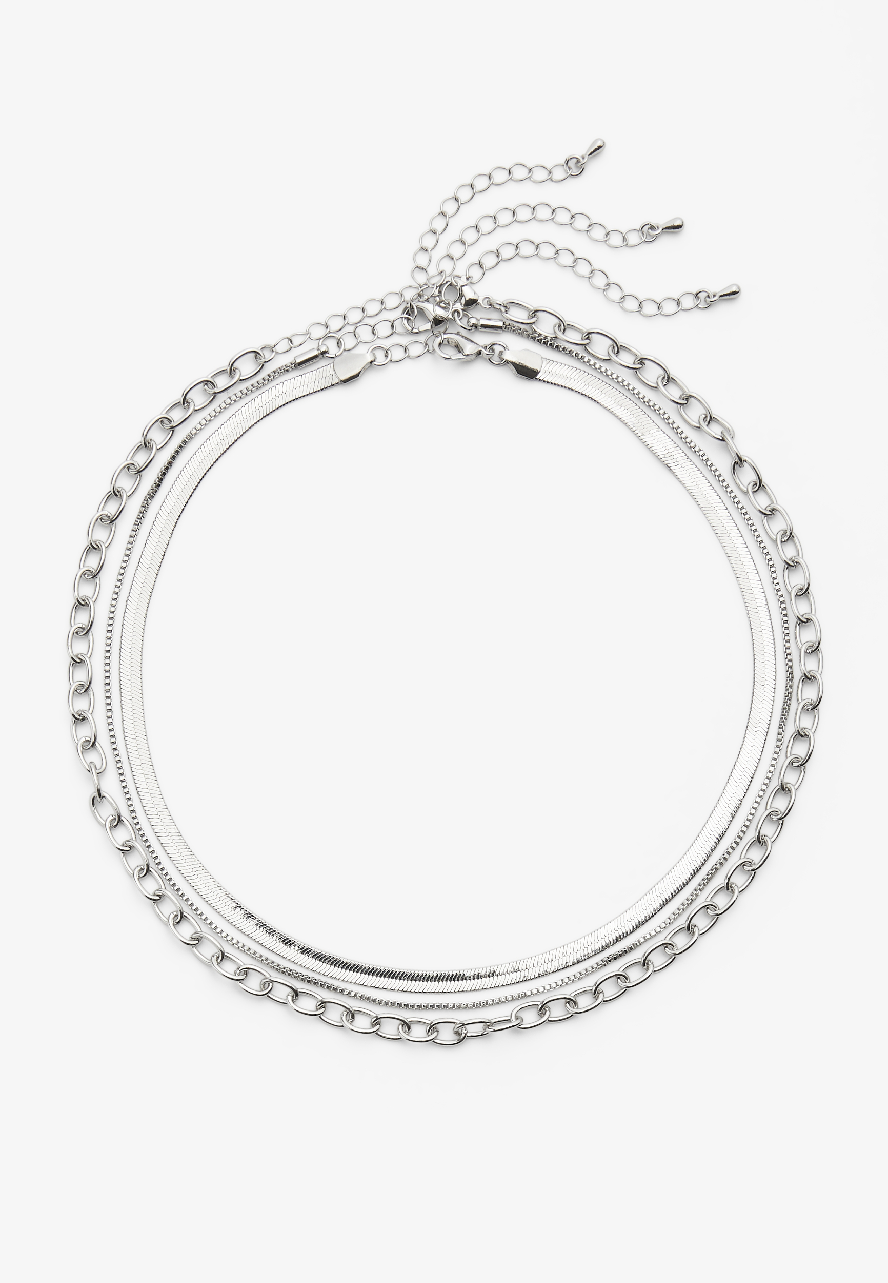 3 Pack Silver Chain Necklace Set, , large