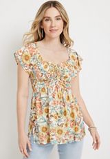 Floral Smocked Peplum Top, SOFT WHITE COMBO, small