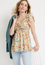 Floral Smocked Peplum Top, SOFT WHITE COMBO, small