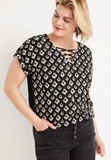 Plus Size Ikat Bubble Hem Blouse, , small