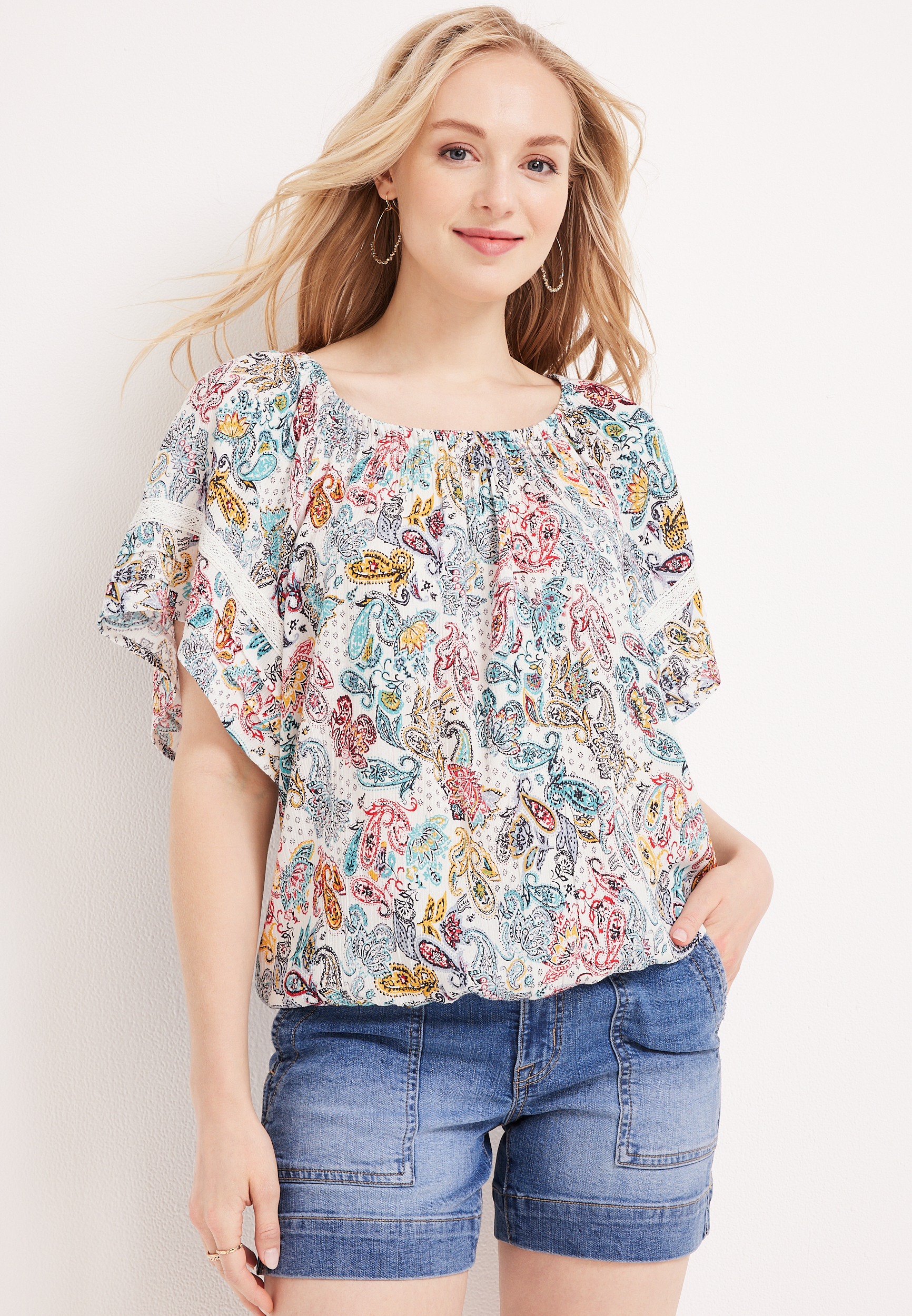 Paisley Flutter Sleeve Blouse | maurices