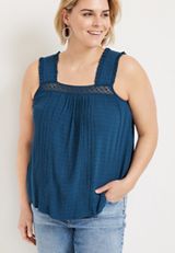 Plus Size Lace Trim Square Neck Top, C1919, small