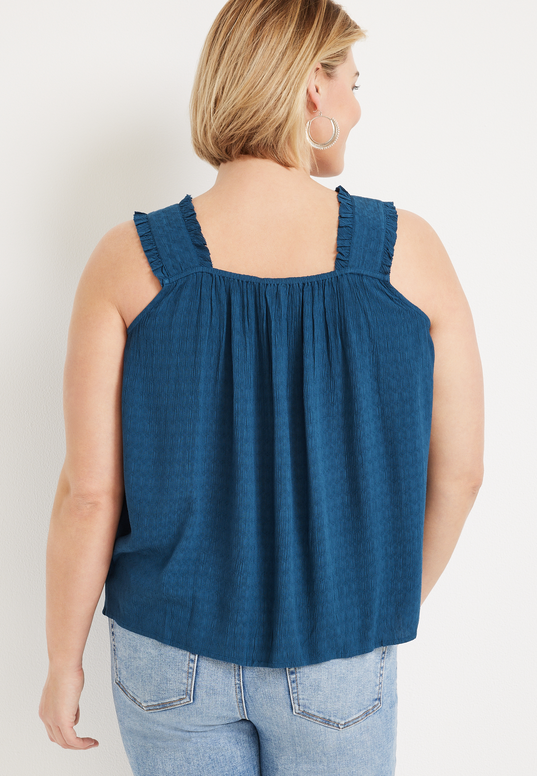 Plus Size Lace Trim Square Neck Top, C1919, large