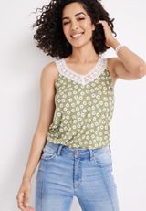 Floral Crochet Trim Tank Top, C1829, small