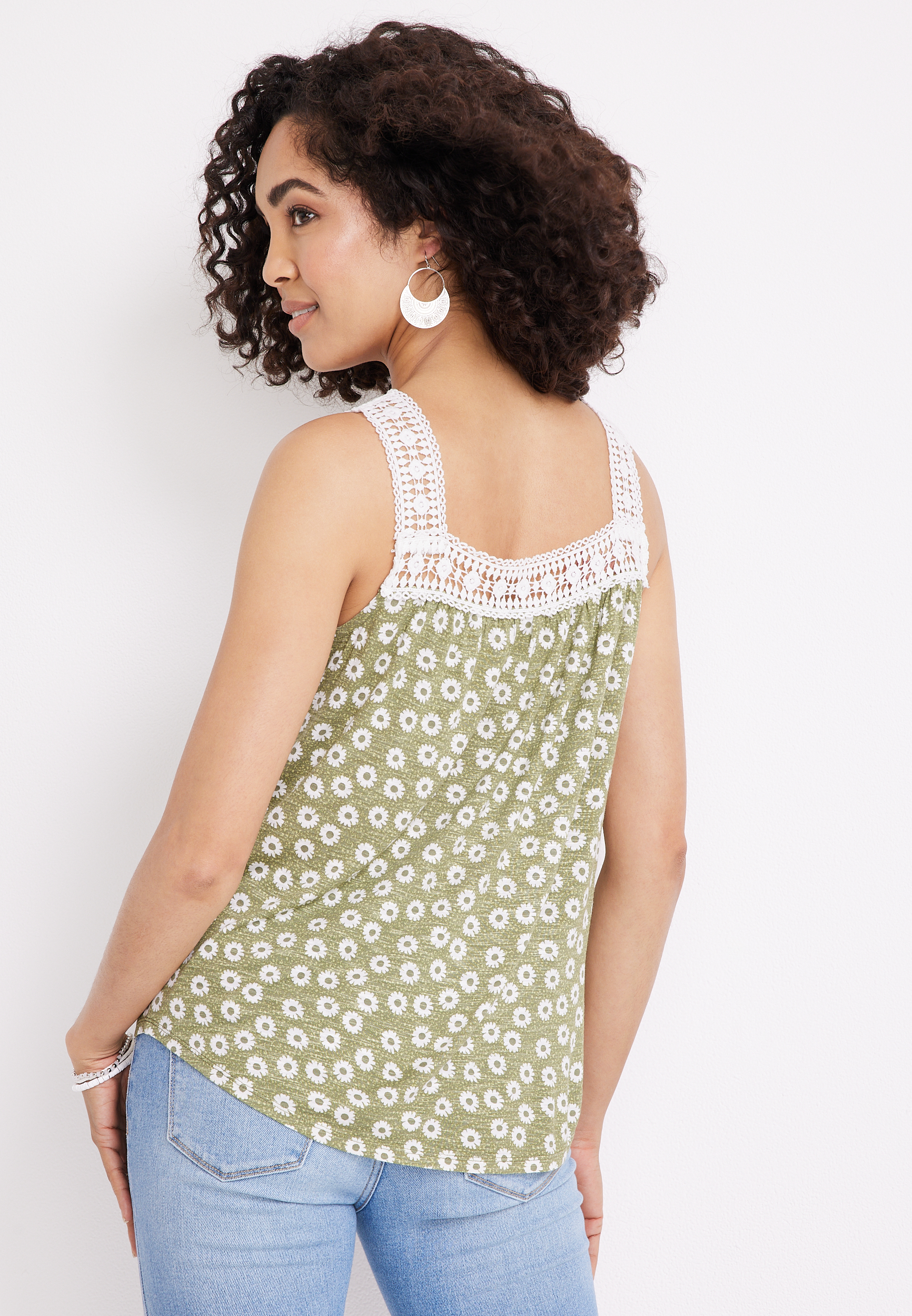 Floral Crochet Trim Tank Top, C1829, large