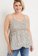 Plus Size Paisley Smocked Strappy Back Cami, C4731, small