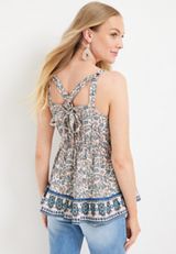 Paisley Tie Back Peplum Top, BLUE COMBO, small