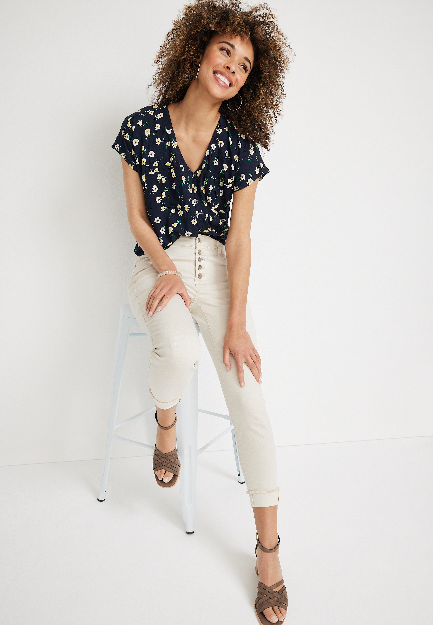 Floral Dolman Button Down Shirt, C1943, large