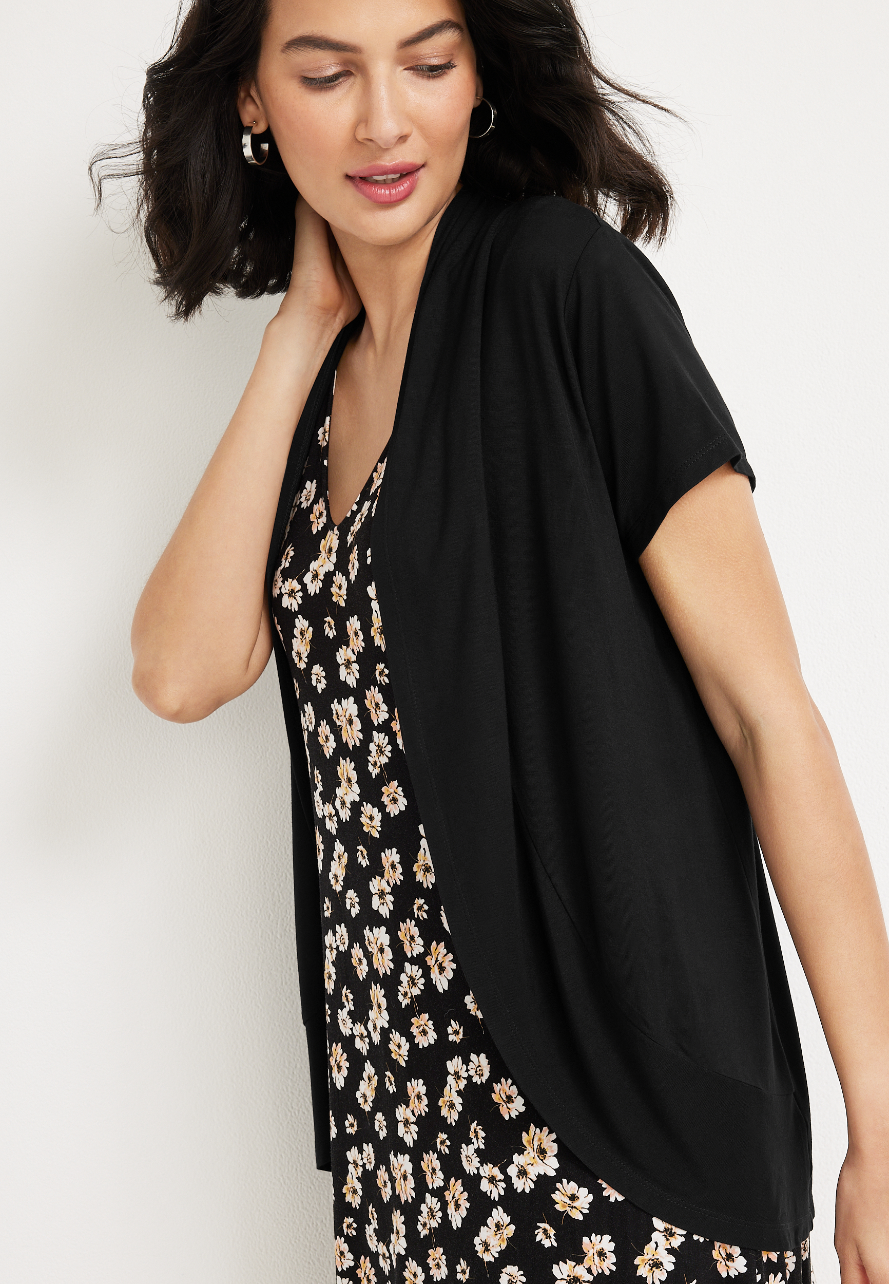 Cressa Short Sleeve Cardigan, BLACK, large